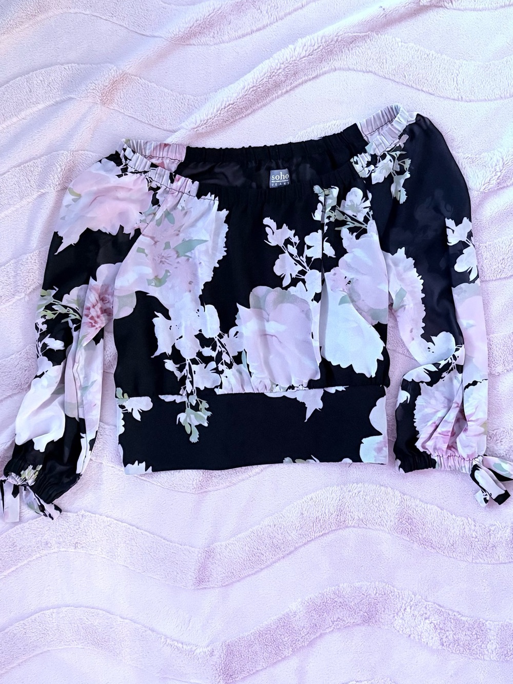 Romantic Floral Off Shoulder Blouse Cottagecore Coquette Sheer Peasant Boho Chic